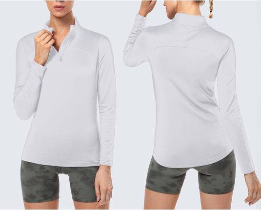Dames sportshirt lange mouw met halve rits