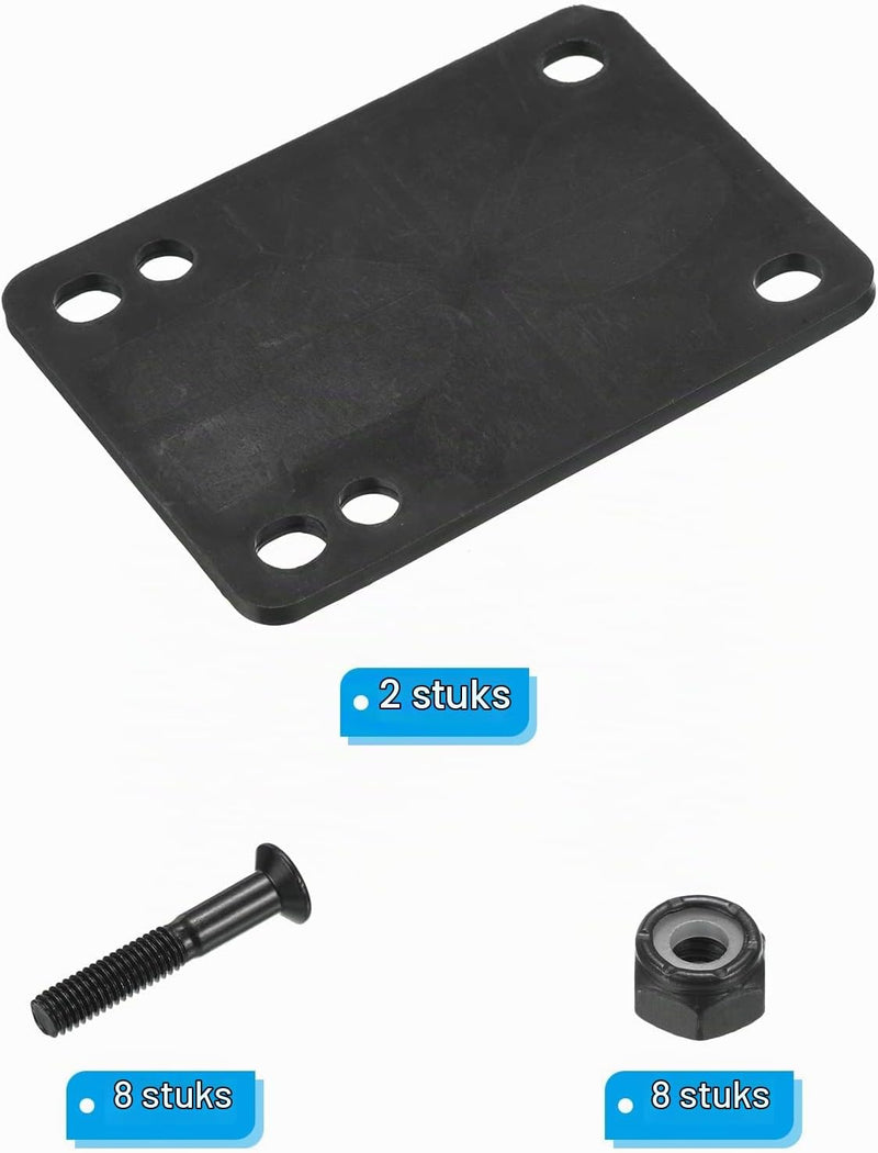 Laden Sie das Bild in Galerie -Viewer, Skateboard riser pads 3 mm 2 stuks met 29 mm schroeven en moeren – shock pads – skate accessoires
