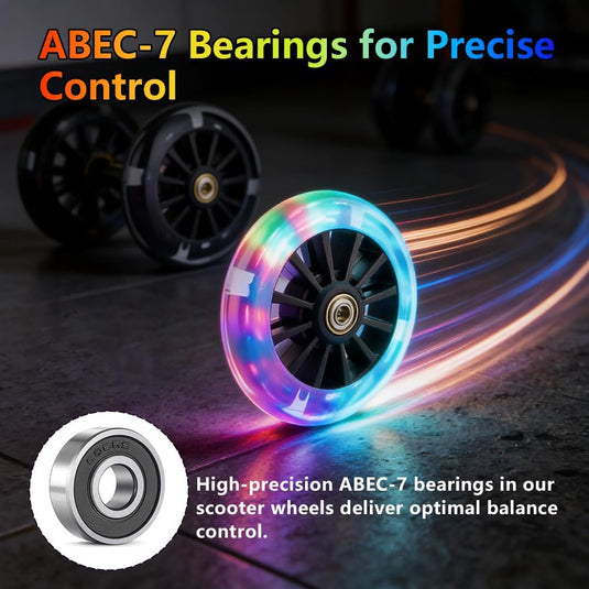 Lichtgevende stuntstepwielen, 120 mm, 2 stuks stuntstepbanden met led-knipperlicht, lichtgevende stuntstep, wielen met ABEC-7-kogellagers, stil, duurzaam, reservewielen voor step, zwart