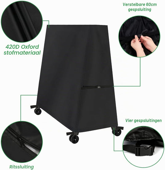 Housse de protection pour table de tennis de table 160 x 70 x 165 cm en Oxford 420D avec fermeture éclair et boucles – housse de ping-pong – protection de table