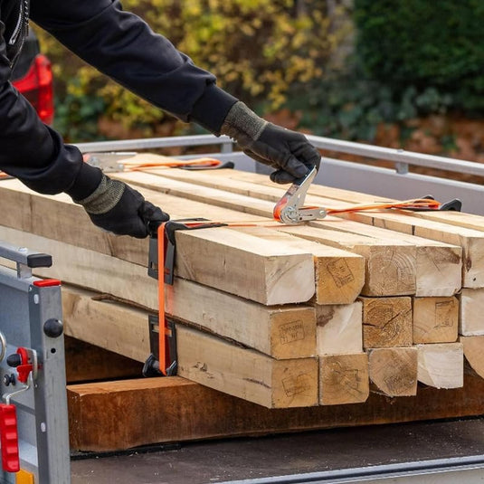 Spanbanden 4 stuks 5 meter met ratel en stalen haken voor ladingzekering – sjorbanden – transportbanden