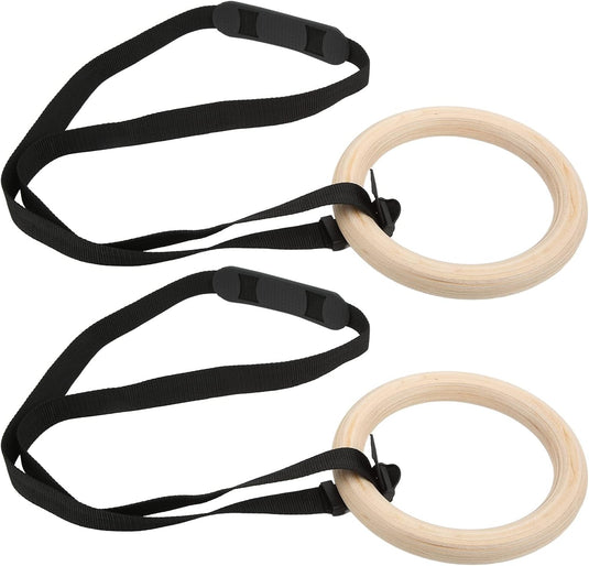 Anneaux de gymnastique en bois, 2 pièces, en bouleau avec sangles de suspension réglables – anneaux de gymnastique – calisthénie