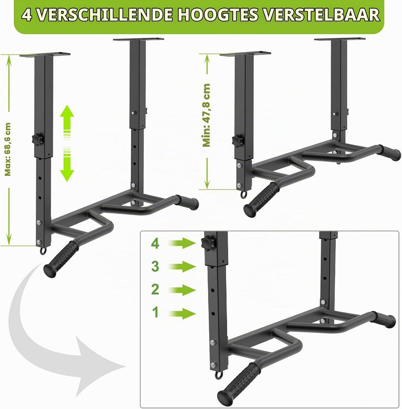 Chargez l'image dans la visionneuse de la galerie, Optrekstang voor plafondmontage met 4 gripposities tot 227 kg – pull-up bar – krachttraining
