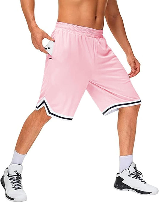 Lange basketbalshort heren van ademend mesh met ritszak – sportshort – fitness broek