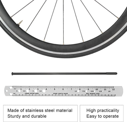 Fahrradspeichenlineal, 360 mm, aus Edelstahl mit beidseitiger Maßskala – Speichenmessgerät – Fahrradpflege