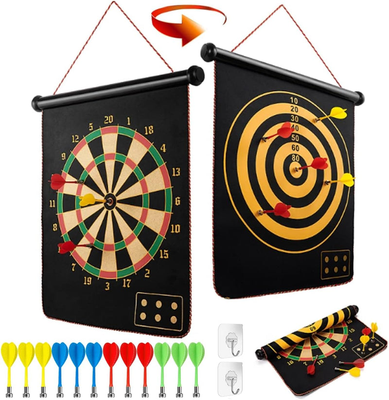 Charger l’image dans la visionneuse de galerie, Cible magnétique réversible de 38 cm avec 12 fléchettes sécurisées pour enfants – jeu magnétique – entraînement aux fléchettes
