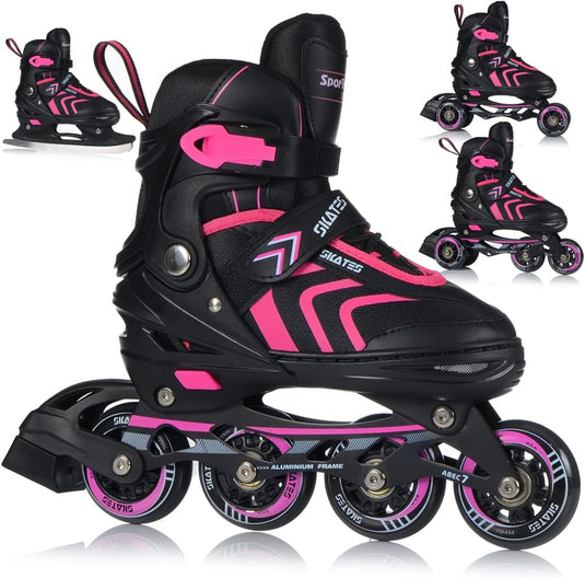 Inlineskates, 4-in-1 rolschaatsen, inline skates, schaatsen, verstelbaar, voor kinderen en volwassenen, ABEC7 lagers, maten 29-43