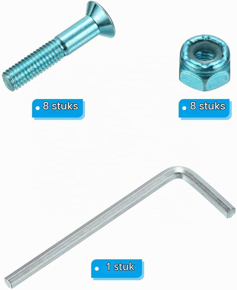 Load image into Gallery viewer, Skateboard hardware set 1 inch met schroeven moeren en inbussleutel blauw – montagebouten – skate accessoires

