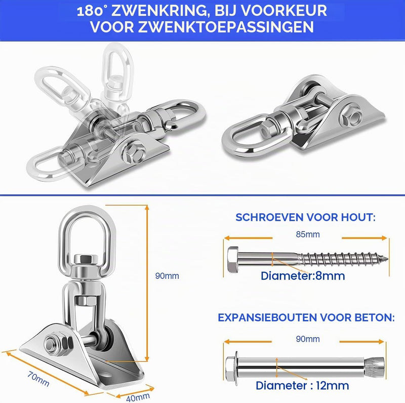 Laden Sie das Bild in Galerie -Viewer, Schommelhaken 2 stuks 360° draaibaar van roestvrij staal tot 400 kg – ophanghaken – schommel accessoires
