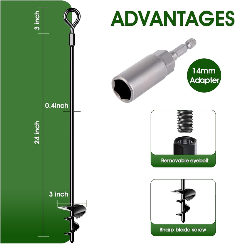 Chargez l'image dans la visionneuse de la galerie, Grondankers 4 stuks 61 cm heavy duty met booradapter – trampoline ankers – stormankers
