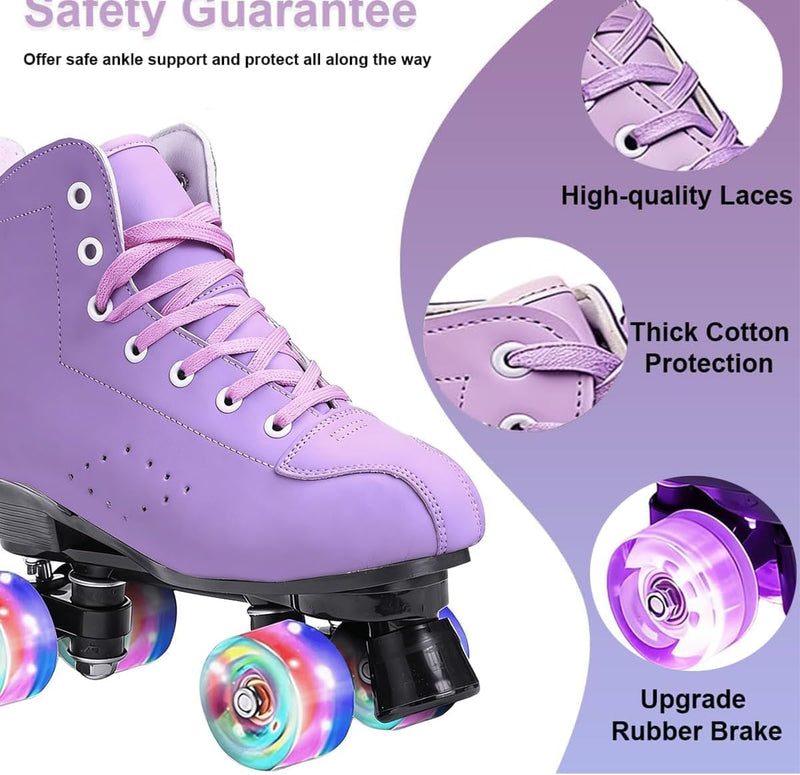 Load image into Gallery viewer, ERNAN Rolschaatsen met 4 wielen, parallelle skates met lichtgevende wielen, klassieke high-top, rolschaatsen voor volwassenen, meisjes, kinderen, beginners, maat 37-43
