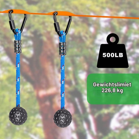 Aste sospese in legno, 2 pezzi da 35 cm, con corde di sospensione e moschettoni – percorso ninja – accessori per arrampicata