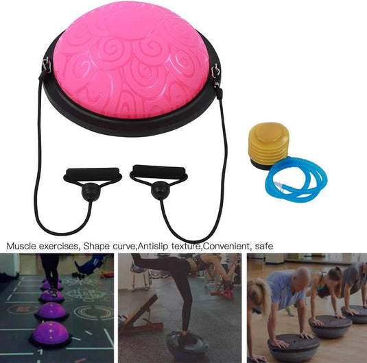 Halve yogabal 46 cm met 2 weerstandsbanden – balanstrainer – core training – stabiliteit