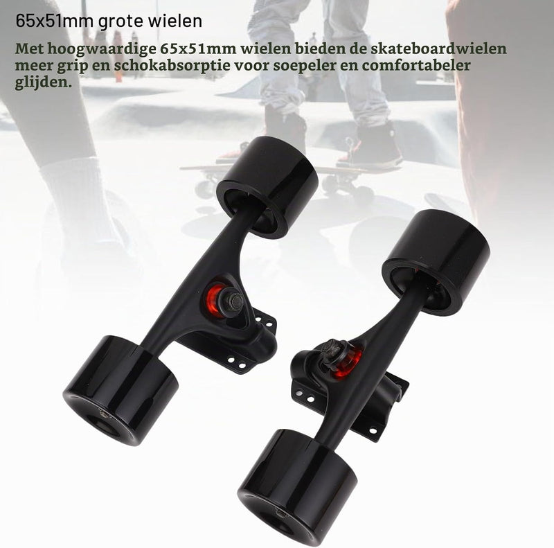 Laden Sie das Bild in Galerie -Viewer, Longboard trucks 7 inch met 65 x 51 mm wielen 2 stuks – complete truck set – skateboard accessoires
