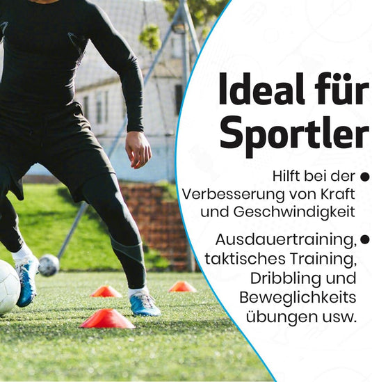 Markeringsschijven 50 stuks in 5 kleuren met houder – trainingshoedjes – voetbal pionnen