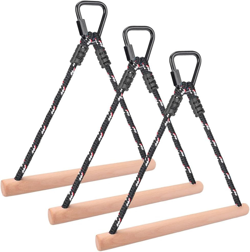 Carica l’immagine nel visualizzatore della galleria, Aste sospese in legno, 2 pezzi da 35 cm, con corde di sospensione e moschettoni – percorso ninja – accessori per arrampicata
