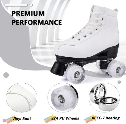 ERNAN Rolschaatsen met 4 wielen, parallelle skates met lichtgevende wielen, klassieke high-top, rolschaatsen voor volwassenen, meisjes, kinderen, beginners, maat 37-43
