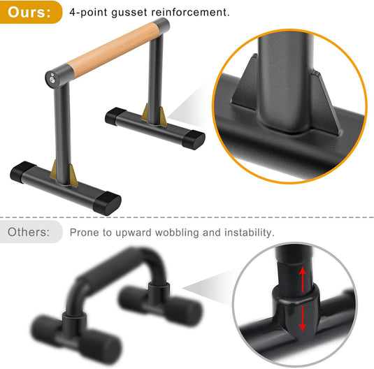 Parallettes met beukenhouten handgrepen en stalen frame tot 272 kg – push-up bars – calisthenics