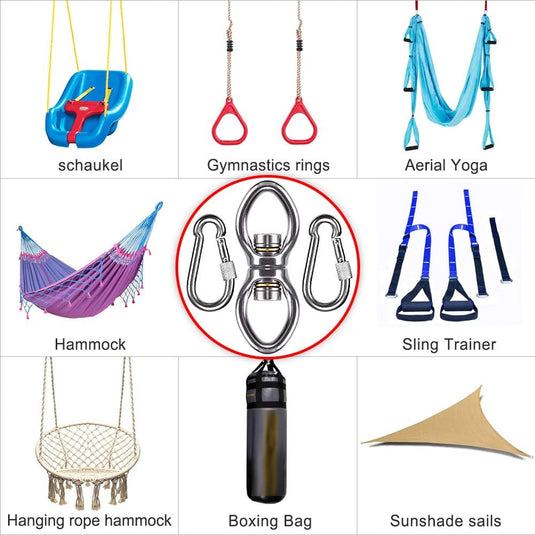 Schommelwartel 360° draaibaar – rvs ophangbeugel met lager voor hangstoel, yogaschommel, klimtouw en hangmat