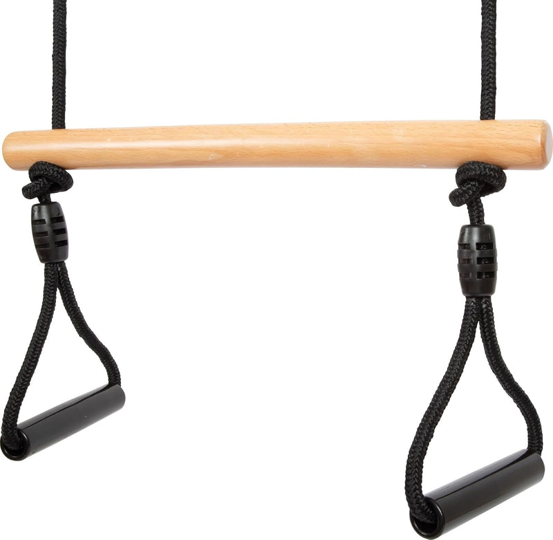 Laden Sie das Bild in Galerie -Viewer, Trapezeschommel 2-in-1 met gymnastiekringen en verstelbare touwen tot 100 kg – houten schommel
