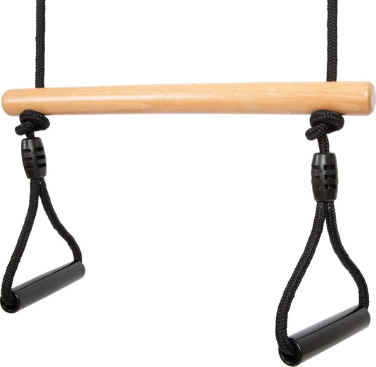 Trapezeschommel 2-in-1 met gymnastiekringen en verstelbare touwen tot 100 kg – houten schommel