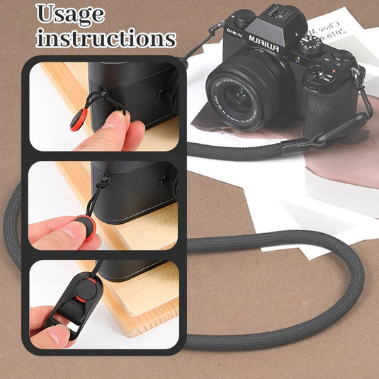 Verstelbare camerariem 95 cm – schouder- en polsband met snelsluiting voor DSLR en systeemcamera