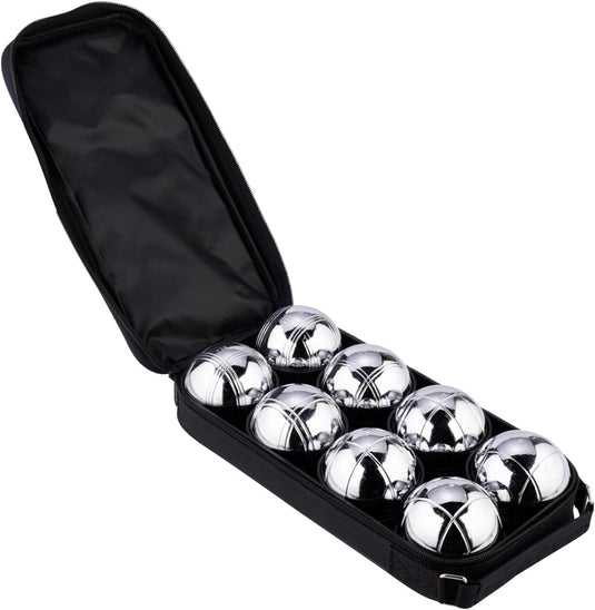 Bocce ball set with 8 metal balls, 74 mm, including carrying bag and measuring tape – pétanque – outdoor games