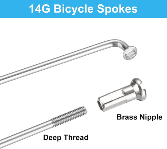 Fietsspaken 36 stuks 14G 170 x 2 mm van roestvrij staal met messing nippels – J-bend spaken – fietsonderdelen