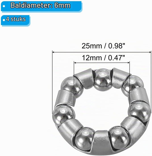 Fiets kogellagers 15/64 inch x 7 kogels (4 stuks) - RVS fietslager kogelkooi reserveonderdelen - Fietsachterwiel & kruk lagers