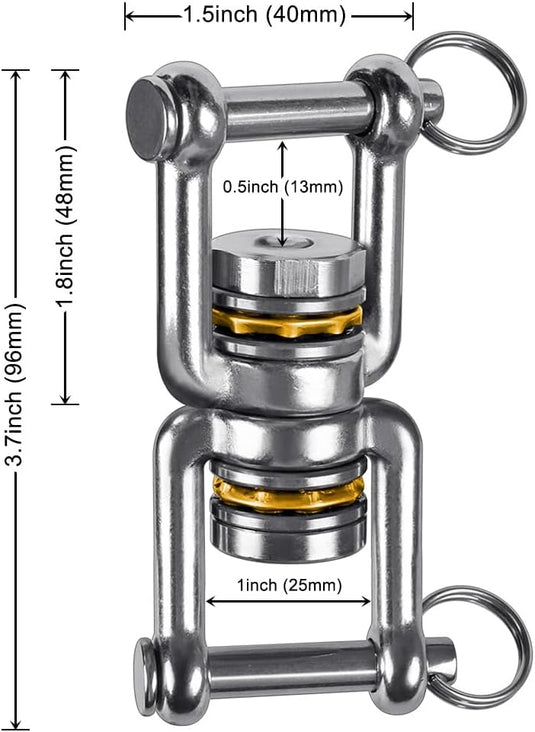 Schommelwartel 360° draaibaar – rvs ophangbeugel met lager voor hangstoel, yogaschommel, klimtouw en hangmat