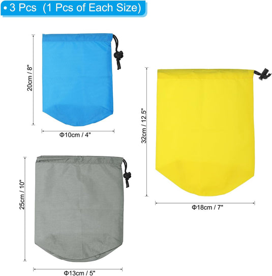 Waterdichte opbergzakken 3 stuks S M L met trekkoord – stuff sacks – camping accessoires