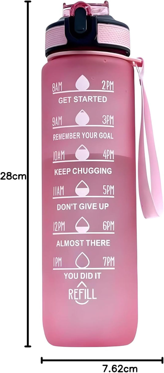 Waterfles met rietje en tijdmarkering 1 liter