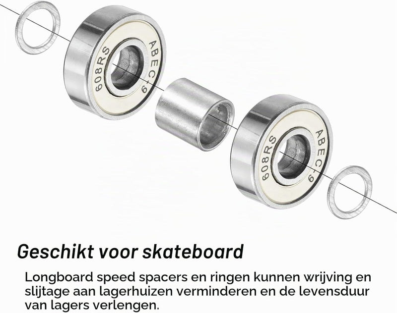 Chargez l'image dans la visionneuse de la galerie, Skateboard lager spacers en speed washers 56-delige set zilver – wiel afstandhouders – skateboard accessoires
