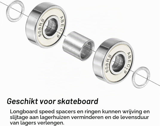 Skateboard lager spacers en speed washers 56-delige set zilver – wiel afstandhouders – skateboard accessoires