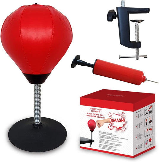 Antistress mini-tafelbokszak met tafelklem en zuignap, hangend of staande bokszak, punchingbal, woedebal, reflexbal, woedkussen voor kinderen en volwassenen