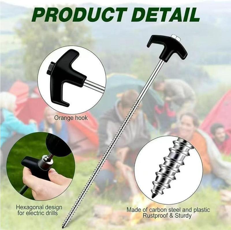 Charger l’image dans la visionneuse de galerie, Piquets à vis 24 pièces de 20 cm en acier au carbone avec adaptateur de perçage et extracteur de piquets – ancrage de tente – matériel de camping
