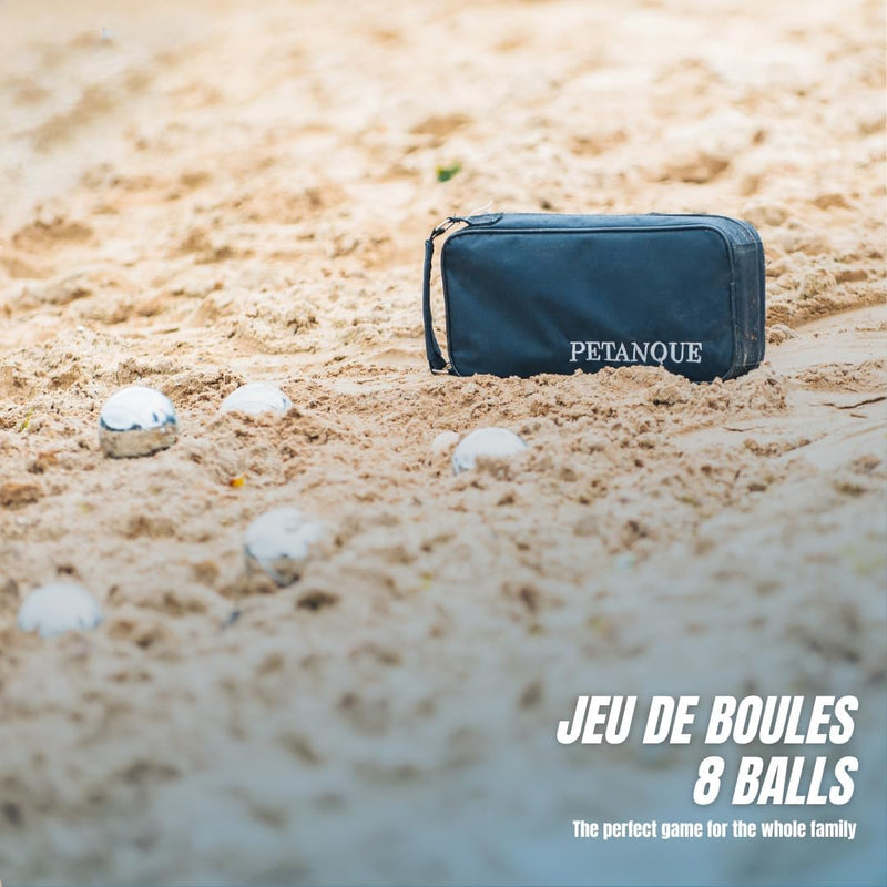 Load image in Gallery Viewer, Bocce ball set with 8 metal balls, 74 mm, including carrying bag and measuring tape – pétanque – outdoor games
