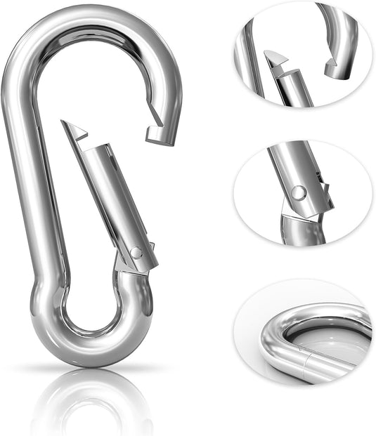 Lot de mousquetons en acier inoxydable 304, de différentes tailles, avec fermeture solide – clips mousquetons – crochets de fixation