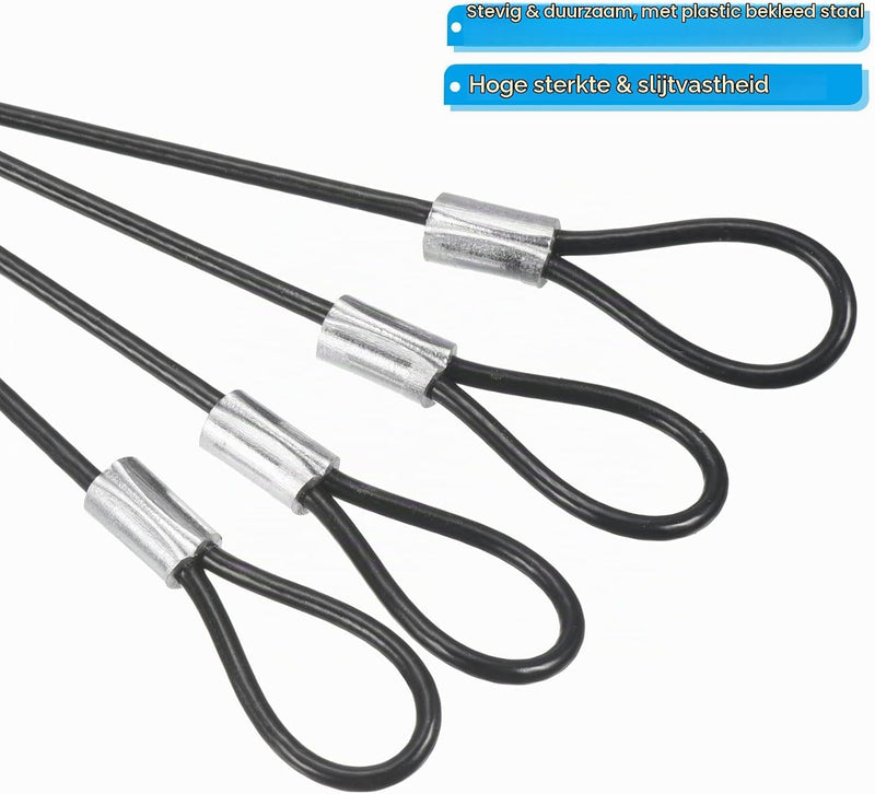 Load image into Gallery viewer, Stalen veiligheidskabel met dubbele lus 10 cm x 2 mm (8 stuks) - Gecoate borgkabel - Veiligheidskabel podiumverlichting &amp; bagage
