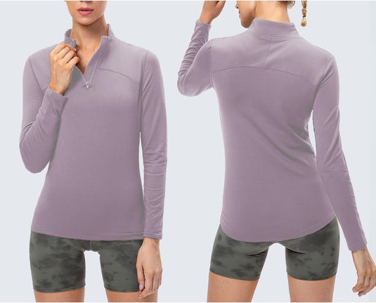 Dames sportshirt lange mouw met halve rits
