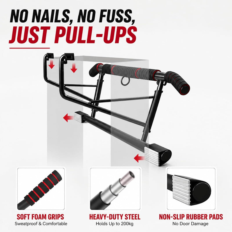 Laad afbeelding in Galerijviewer, Opvouwbare optrekstang voor deurkozijn zonder boren tot 200 kg – pull-up bar – calisthenics
