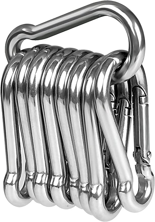 Lot de mousquetons en acier inoxydable 304, de différentes tailles, avec fermeture solide – clips mousquetons – crochets de fixation