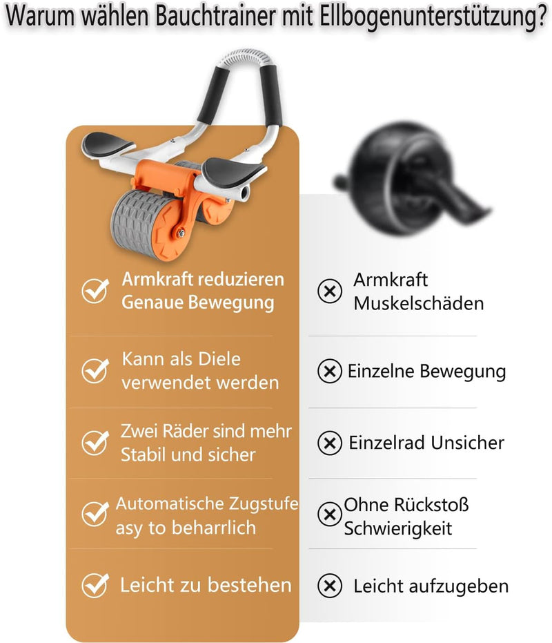 Laad afbeelding in Galerijviewer, Ab roller met elleboogsteun automatische terugslag en dubbele wielen – buikspiertrainer – ab wheel
