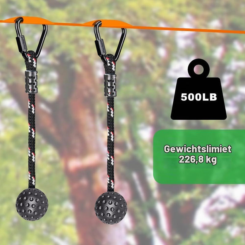 Carica l’immagine nel visualizzatore della galleria, Aste sospese in legno, 2 pezzi da 35 cm, con corde di sospensione e moschettoni – percorso ninja – accessori per arrampicata
