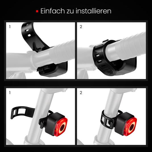 Oplaadbare fietsverlichting set USB-C IPX5 met voor- en achterlicht – fietslamp – LED fietslicht
