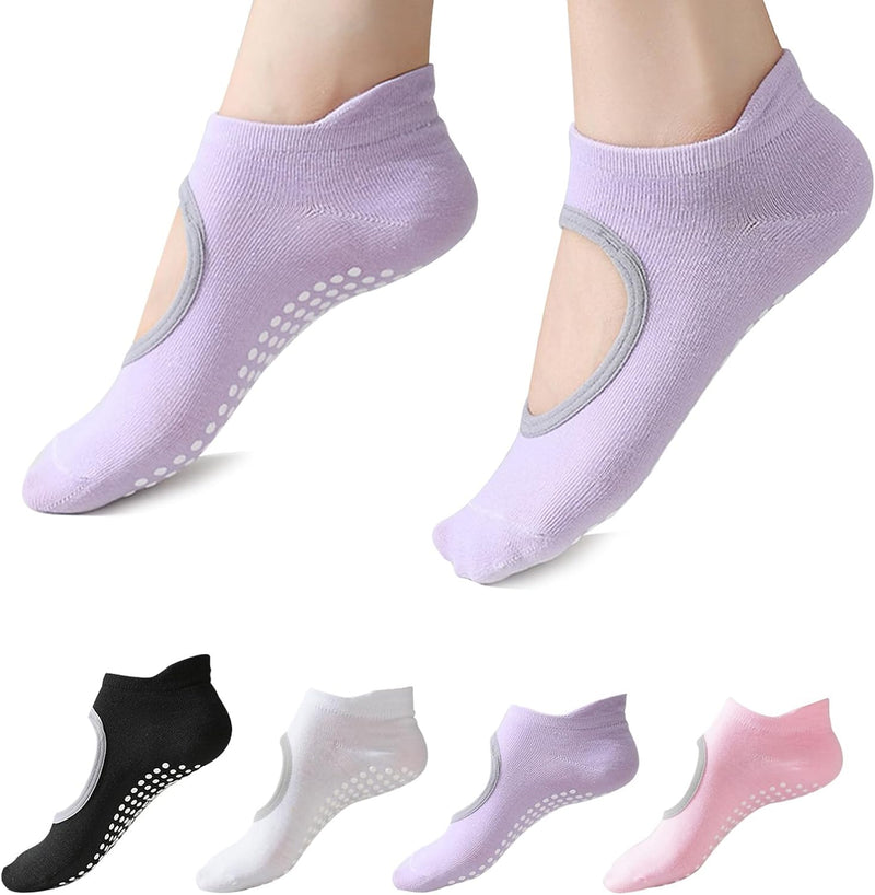 Carica immagine in Galleria Viewer, Antislip sokken dames 4 paar maat 35-40 met siliconen grip – yoga pilates trampoline sokken
