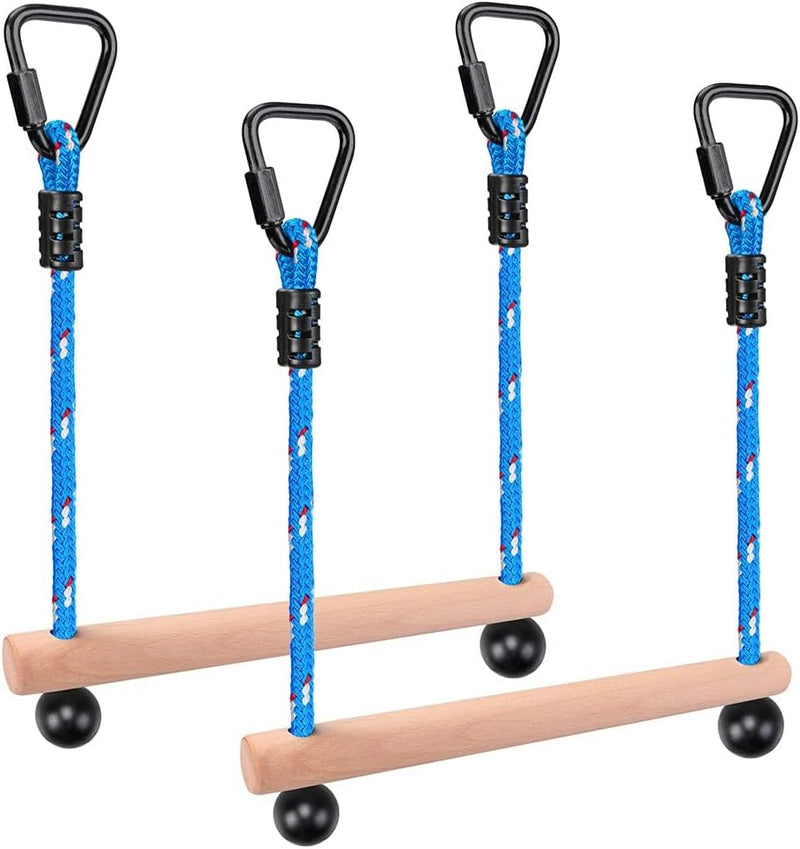 Carica l’immagine nel visualizzatore della galleria, Aste sospese in legno, 2 pezzi da 35 cm, con corde di sospensione e moschettoni – percorso ninja – accessori per arrampicata
