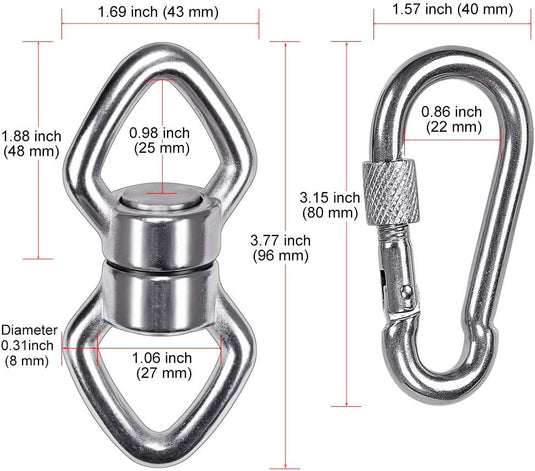 Schommelwartel 360° draaibaar – rvs ophangbeugel met lager voor hangstoel, yogaschommel, klimtouw en hangmat