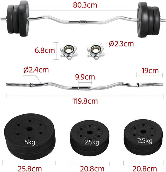 Yaheetech 25 kg SZ curlset lange halterset, stang met 6 schijven, krachttraining, gewichten, halterstangenset