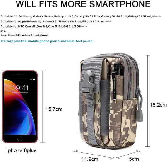 flintronic Tactische Heuptassen, Molle EDC Pouch, Outdoor Heuptas+Haak, Utility Gadget Riemtas met Mobiele Telefoon Holster voor Sport, Wandelen, Kamperen, Reizen-Zwart